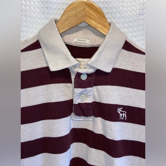 2/40$ Men’s ABERCROMBIE&FITCH muscle fit striped brown and beige Polo sz medium‎ - Picture 2 of 9